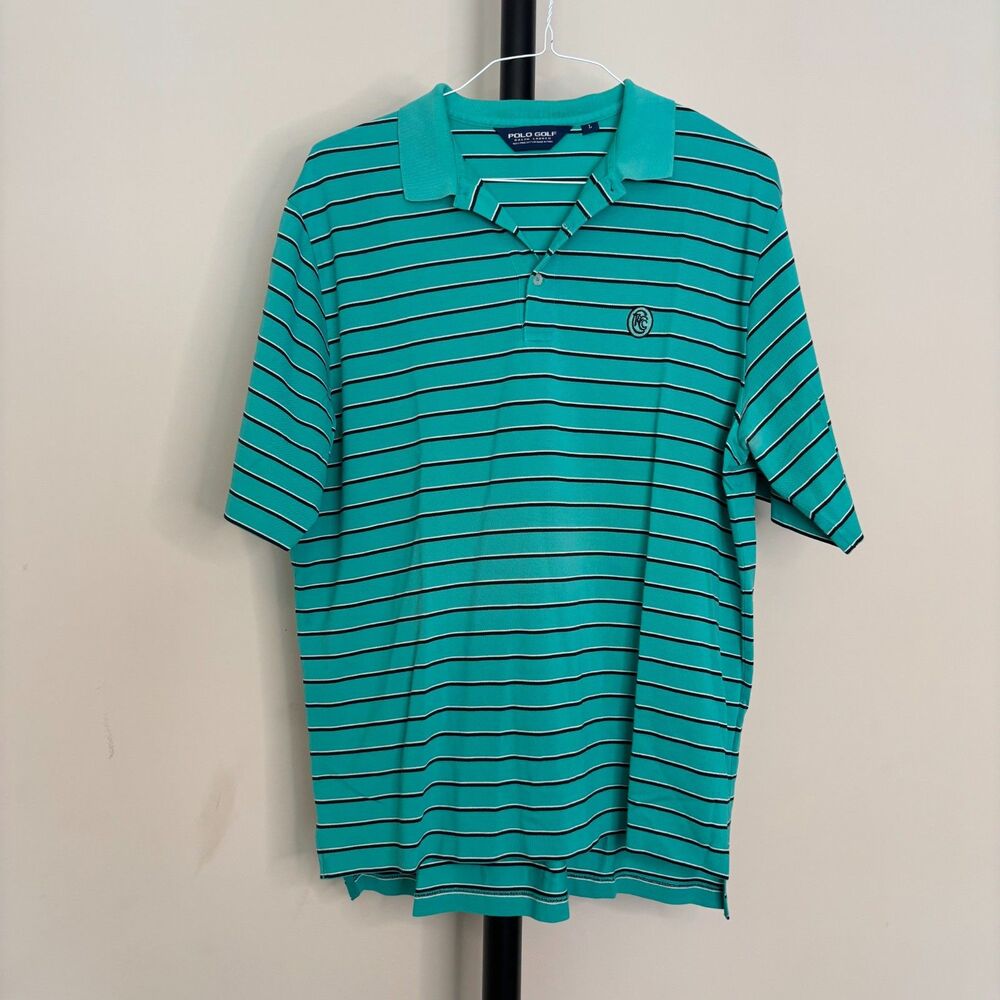 Polo Golf Ralph Lauren Men's Large Teal Stripe Pima Cotton Golf Polo Shirt